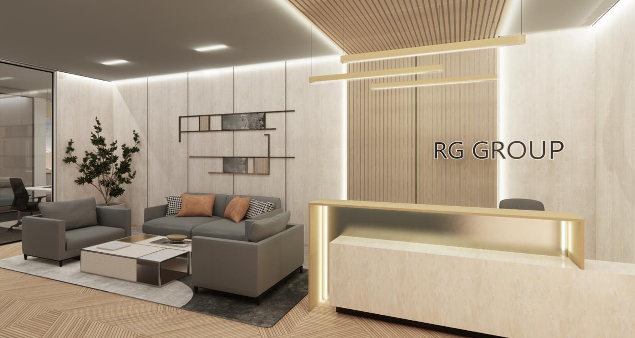 Modern office lobby with reception desk1