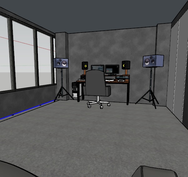 studio setup with desk and speakers